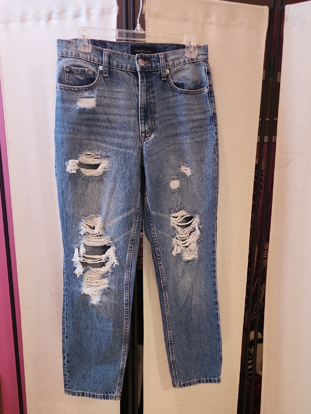 Aeropostale Distressed Boyfriend Jeans - Light Blue Wash